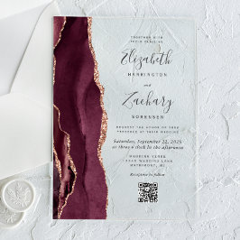 Burgundy Rose Gold Agate QR Code Wedding Acryleinladungen