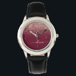 Burgundy Rose Gold Blush Pink Glitzer Monogram Armbanduhr<br><div class="desc">Burgund und Rose Gold - Rosa schwarz Sparkle Glitzer Script Monogram Name Watch. Das macht den perfekten 16 Geburtstag,  Hochzeit,  Brautparty,  Jubiläum,  Babydusche oder Junggeselinnen-Abschied Geschenk für jemanden,  der Lieben glamourösen Luxus und schicke Stile.</div>