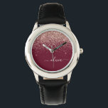 Burgundy Rose Gold Blush Pink Glitzer Monogram Armbanduhr<br><div class="desc">Burgund und Rose Gold - Rosa schwarz Sparkle Glitzer Script Monogram Name Watch. Das macht den perfekten 16 Geburtstag,  Hochzeit,  Brautparty,  Jubiläum,  Babydusche oder Junggeselinnen-Abschied Geschenk für jemanden,  der Lieben glamourösen Luxus und schicke Stile.</div>