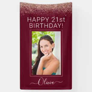 Burgundy Rose Gold Blush Pink Glitzer Monogram Banner