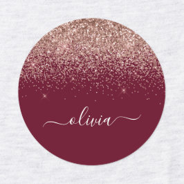 Burgundy Rose Gold Blush Pink Glitzer Monogram Etiketten