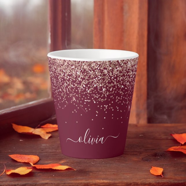 Burgundy Rose Gold Blush Pink Glitzer Monogram Milchtasse (Von Creator hochgeladen)