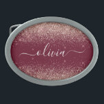 Burgundy Rose Gold Blush Pink Glitzer Monogram Ovale Gürtelschnalle<br><div class="desc">Burgundy und Rose Gold - Rosa schwarz Sparkle Glitzer Script Monogram Name Gürtel Schnalle. Das macht den perfekten Abschluss,  süß 16 16.,  18.,  21.,  30.,  40.,  50.,  60.,  70.,  80.,  90.,  100. Geburtstag,  Hochzeit,  Brautparty,  Jubiläum,  Babydusche oder Junggeselinnen-Abschied Geschenk für jemanden,  der Luxus und Chic Stil Lieben glänze.</div>
