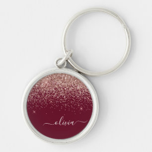 Burgundy Rose Gold Blush Pink Glitzer Monogram Schlüsselanhänger