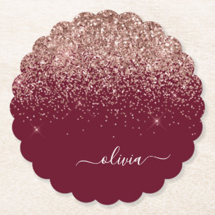 Burgundy Rose Gold Blush Pink Glitzer Monogram Untersetzer