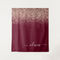 Burgundy Rose Gold Blush Pink Glitzer Monogram