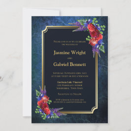 Burgundy Rose Gold Border Navy Blue Wedding Einladung