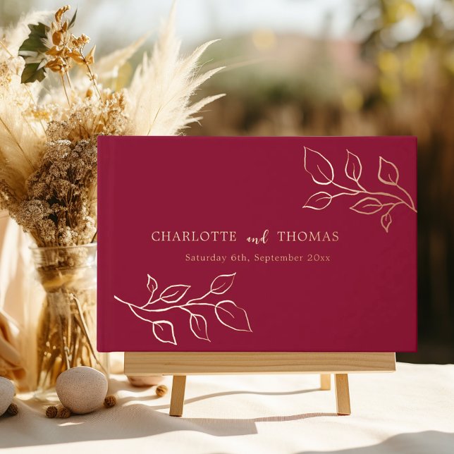 Burgundy rose gold botanical luxury wedding  gästebuch (Von Creator hochgeladen)
