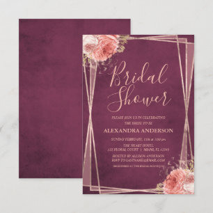 Burgundy Rose Gold Floral Brautparty Einladung