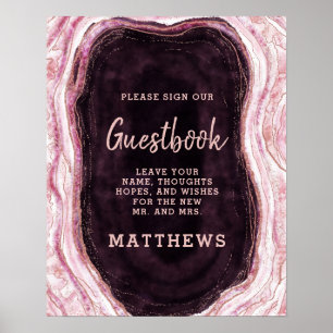 Burgundy & Rose Gold Geode Agate Gästebuchuntersch Poster