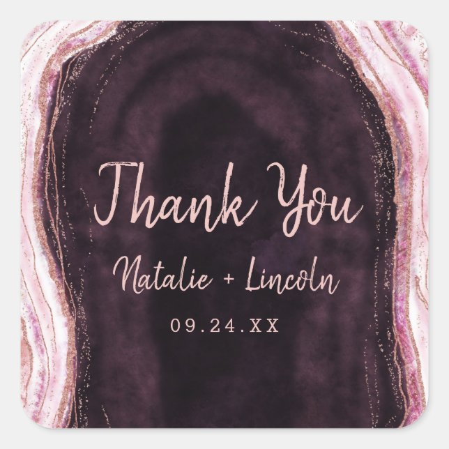 Burgundy & Rose Gold Geode Agate Wedding Vielen Da Quadratischer Aufkleber (Vorderseite)