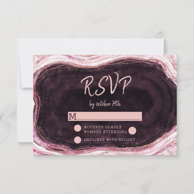Burgundy & Rose Gold Geode Wedding RSVP Response (Vorderseite)