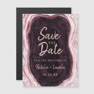 Burgundy & Rose Gold Geode Wedding Save the Date Magneteinladung