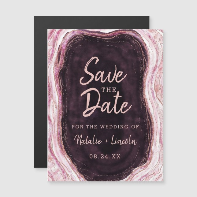 Burgundy & Rose Gold Geode Wedding Save the Date Magneteinladung (Vorne/Hinten)
