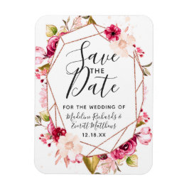 Burgundy Rose Gold Geometric Save the Date Hochzei Magnet