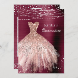 Burgundy Rose Gold Glam Diamond Quinceañera Einladung