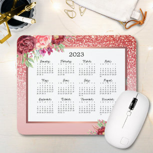 Burgundy Rose Gold Glitzer 2023 Kalender Mousepad