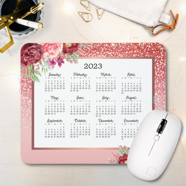 Burgundy Rose Gold Glitzer 2023 Kalender Mousepad (Von Creator hochgeladen)