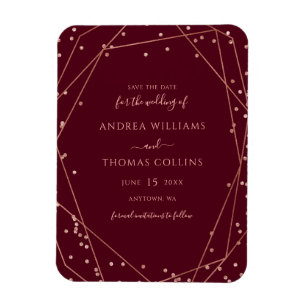 Burgundy Rose Gold Glitzer Geometric Save the Date Magnet