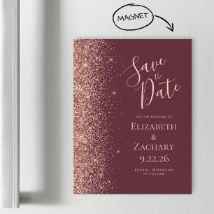 Burgundy Rose Gold Glitzer Magnetic Save the Date Magnetkarte