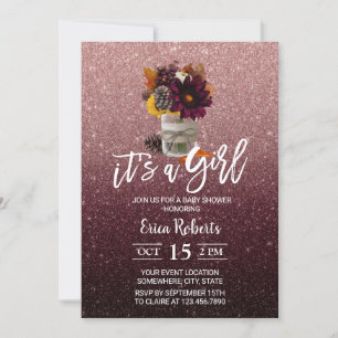 Burgundy & Rose Gold Herbstblütendusche Einladung