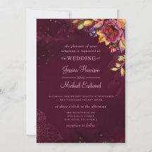Burgundy Rose Gold Monogram Floral Hochzeit im Her