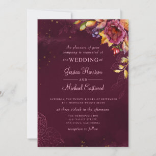 Burgundy Rose Gold Monogram Floral Hochzeit im Her Einladung