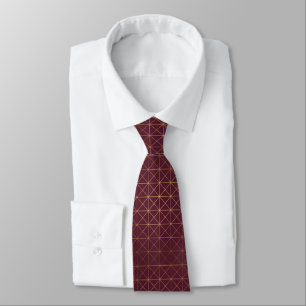 Burgundy Rose Gold Necktie Geometrisches Muster Krawatte