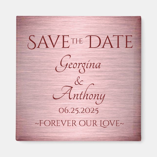 Burgundy Rose Gold Save the Date Custom Wedding Magnet (Vorne)