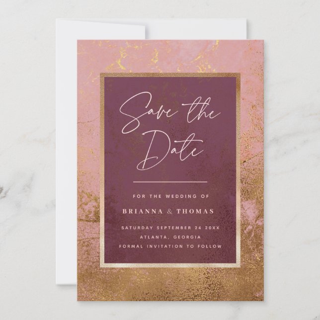 Burgundy Rose Gold Wedding Save the Date (Vorderseite)