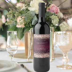 Burgundy Rose Goldene Namensskripte Geburtstag Weinetikett