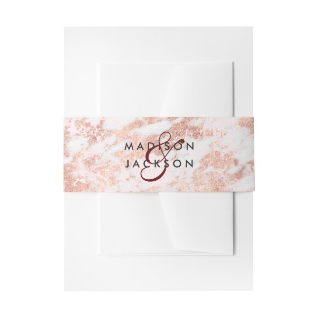 Burgundy & Rose Goldmarmor-Hochzeitsmonographie Einladungsbanderole (Vorderseite Beispiel)