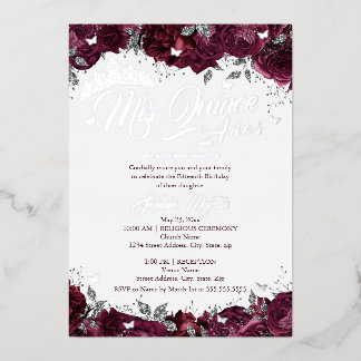 Burgundy Rose Mis Quince Quinceanera Folieneinladung