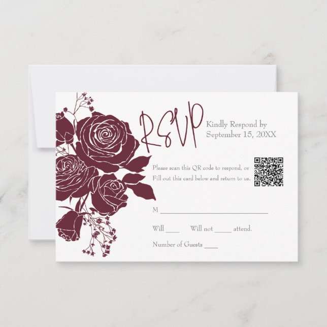 Burgundy-Rose mit QR-Code-Antwortkarte RSVP Karte (Vorderseite)