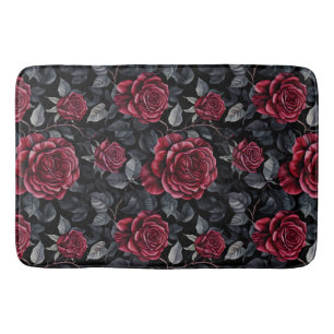 Burgundy-Rose mit schwarzem Hintergrund Badematte