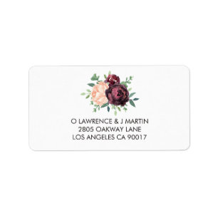Burgundy Rose Peach Peony Floral Adressaufkleber