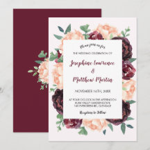 Burgundy Rose Peach Peony Floral Wedding