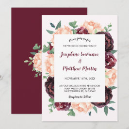 Burgundy Rose Peach Peony Floral Wedding Einladung