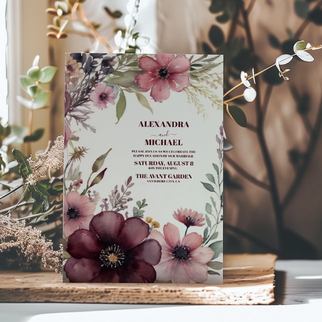 Burgundy Rose Ranunculus Wedding Einladung (Von Creator hochgeladen)