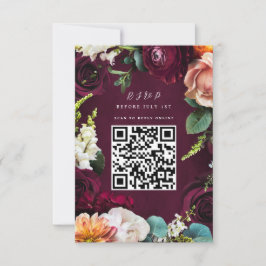 Burgundy Rose Ranunculus Wedding QR Code UAWG Einladung