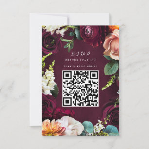 Burgundy Rose Ranunculus Wedding QR Code UAWG Einladung