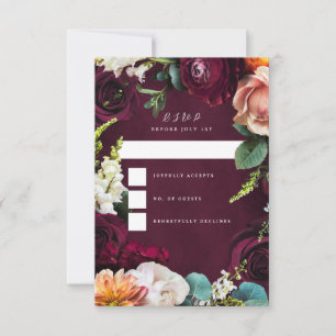 Burgundy Rose Ranunculus Wedding RSVP Karte