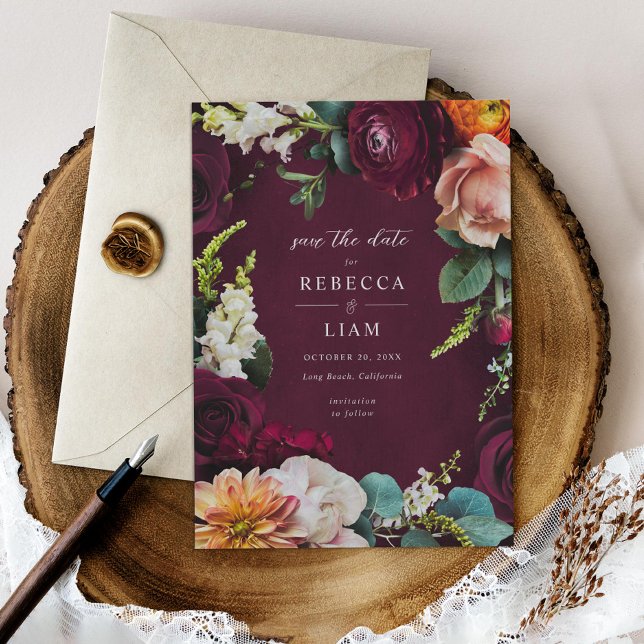 Burgundy Rose Ranunculus Wedding Save The Date (Von Creator hochgeladen)