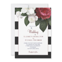 Burgundy Rose Schwarz-weiß Stripe Elegante Hochzei