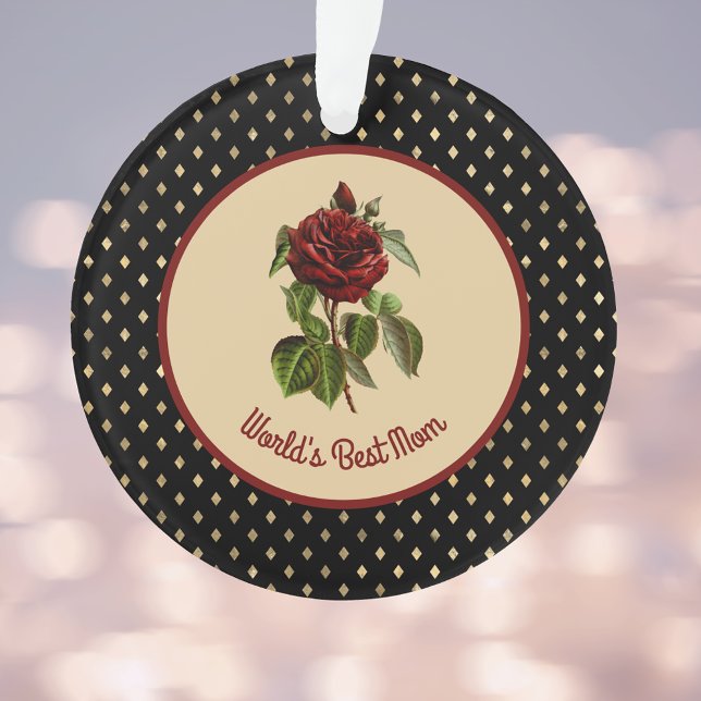 Burgundy-Rose zur besten Mama der Welt auf Black H Ornament (Von Creator hochgeladen)