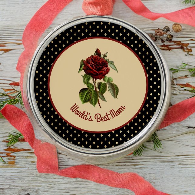 Burgundy-Rose zur besten Mama der Welt auf Black H Ornament Aus Metall (Von Creator hochgeladen)