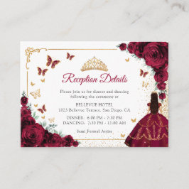 Burgundy Roses Gold Quinceanera Reception Details Begleitkarte