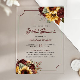 Burgundy Roses Sunflowers Bridal Shower Acryleinladungen