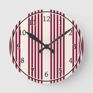 Burgundy rot und beige 5 Streifen Muster Runde Wanduhr