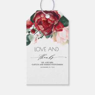 Burgundy Rot und Rosa Rosa Blütenblüte Lebendig Geschenkanhänger